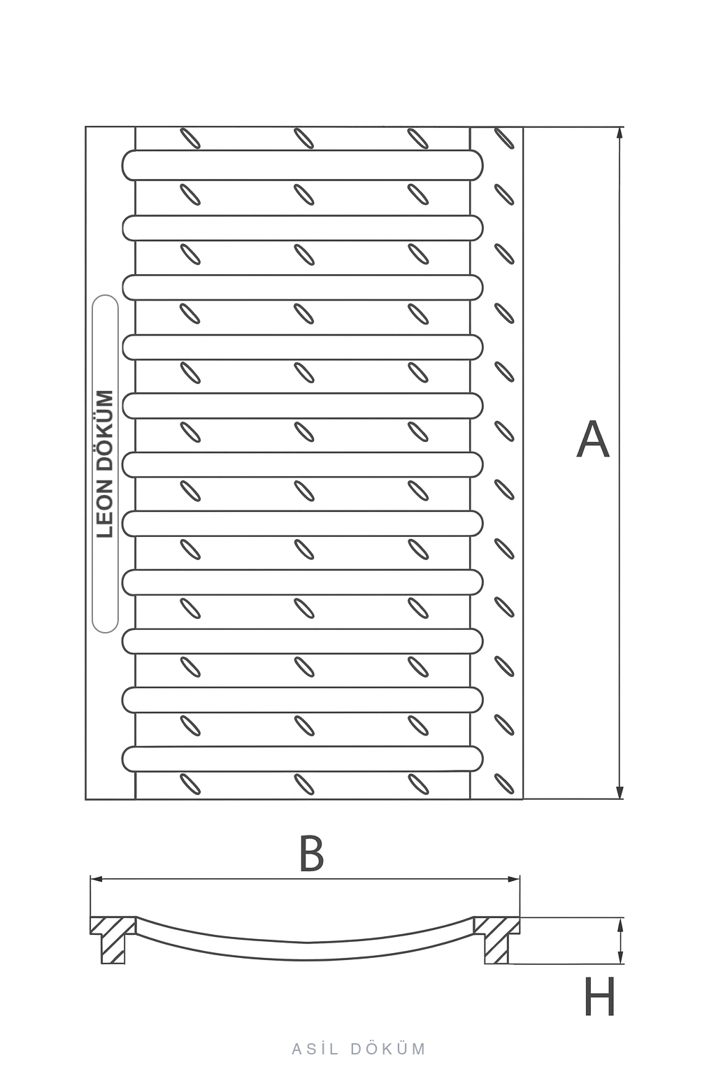 300×500×20 mm Oluklu Kanal Izgarası (C250) — Teknik Çizim