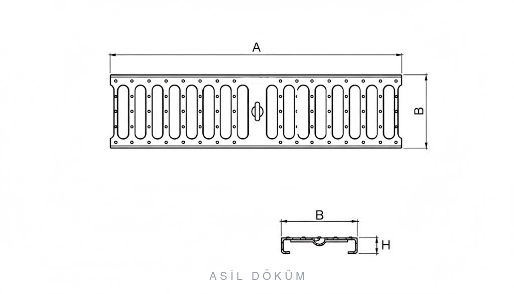 150x500x20 mm Galvaniz Kanal Izgarası — Teknik Çizim