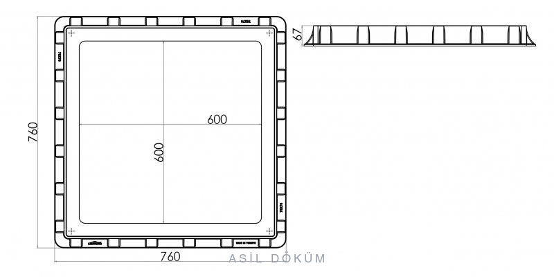 700x700x67 mm Plastic Frame & Cover — Technical Drawing