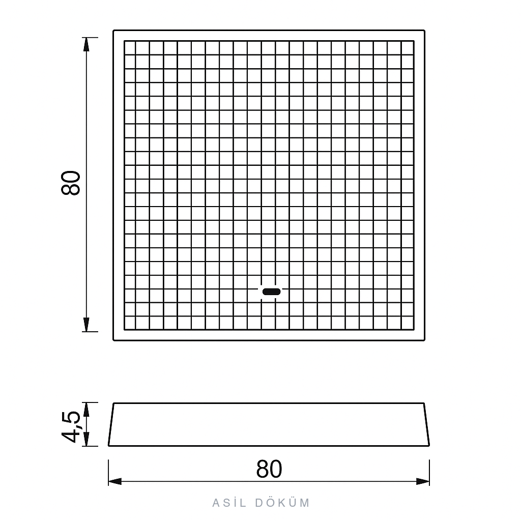 80×80 cm Square Cast Iron Manhole Cover (D400) — Technical Drawing