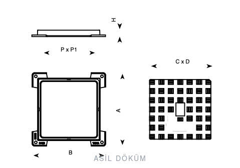 70×70 cm Kare Döküm Rögar Kapağı (D400) — Teknik Çizim